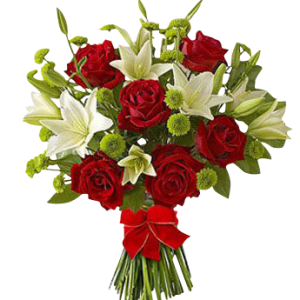 6 Red Roses and 6 White Lilies Bouquet