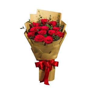 12 Red Roses with Gold Wrapping