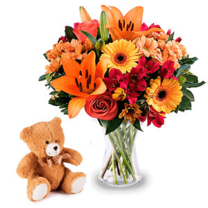 Lilies and Gerbera Bear