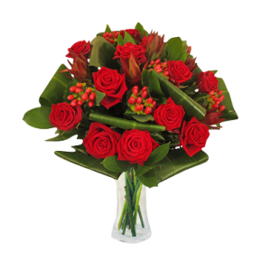 15 Red Roses with Red Hypericum Berries