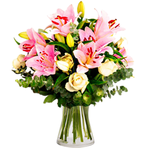 6 Pink Lilies and 4 White Roses