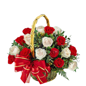 17 Red and White Roses Basket