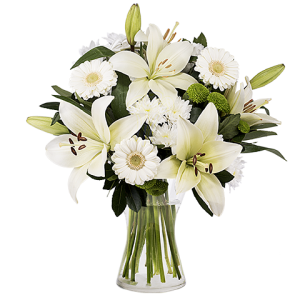 4 White Lilies and 4 White Gerbera