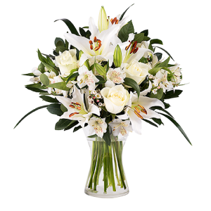 3 White Roses 3 White Lilies with Alstroemeria