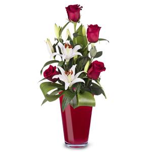 4 Red Roses with 2 White Lilies