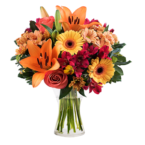 Orange Lilies, Roses, Gerbera and Chrysanthemums